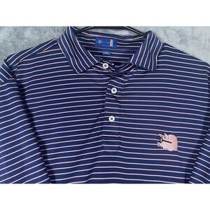 Stitch Golf Mens Large Navy Blue Striped Performance Polo Shirt Pig Sunglasses